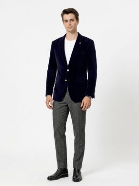 Kent & Park Men's Velvet Solid Navy Blue Classic Fit Blazer Sportcoat